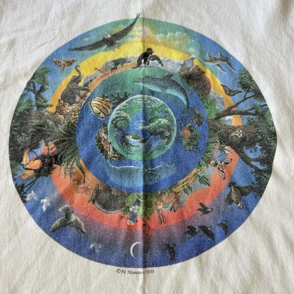 Vtg 90s Human-I-Tees Circle Of Life Faded Shirt M USA Animal Nature Art Grunge - Picture 8 of 14